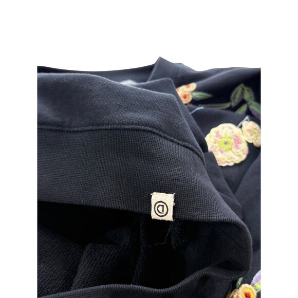 Desigual Floral Embroidered Sweatshirt Navy Blue Crew Neck Terry Lined Size M - Picture 6 of 11